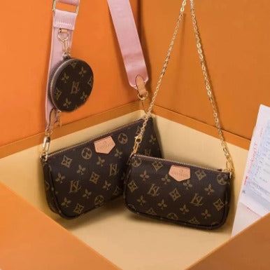 LOUIS VUITTON Cross Body Handbag In Stunning Brown Checks Pattern Pink Color Belt Women's Or Girls Bag Along with sling- Stylist Daily Use Bag LV-2873