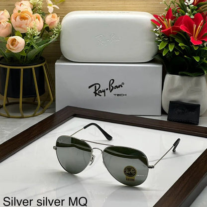 Rayban Stylish Silver Glass Men's And Women's Sunglass Heavy Quality Silver Color Stick RB-3473