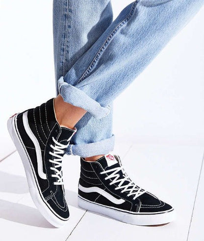 Vans Unisex Sk8-Hi Leather Sneakers Black/White For Men's Or Women's