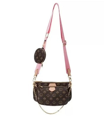 LOUIS VUITTON Cross Body Handbag In Stunning Brown Checks Pattern Pink Color Belt Women's Or Girls Bag Along with sling- Stylist Daily Use Bag LV-2873