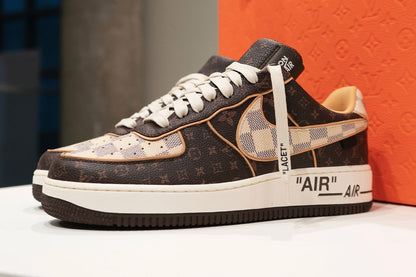 Nike Louis Vuitton LV x Nike Men's 7.5 Virgil Abloh Damier Azur Monogram Air Force 1-LU2409215694852