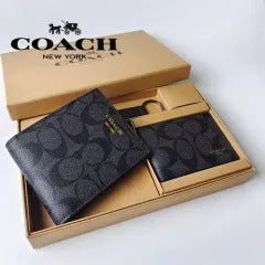 Coach Leather Heavy quality Black color latest full printed design Fancy look wallet for men's CO-W-595