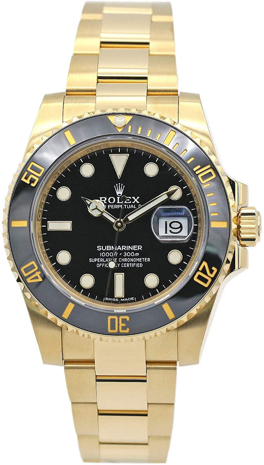 ROLEX Submariner Quartz Gold Black Dial Metal Mens Watch for Man Rlx-Sub-GB