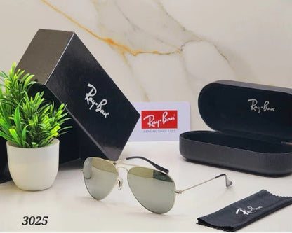 Rayban Stylish Silver Glass Men's And Women's Sunglass Heavy Quality Silver Color Stick RB-3473