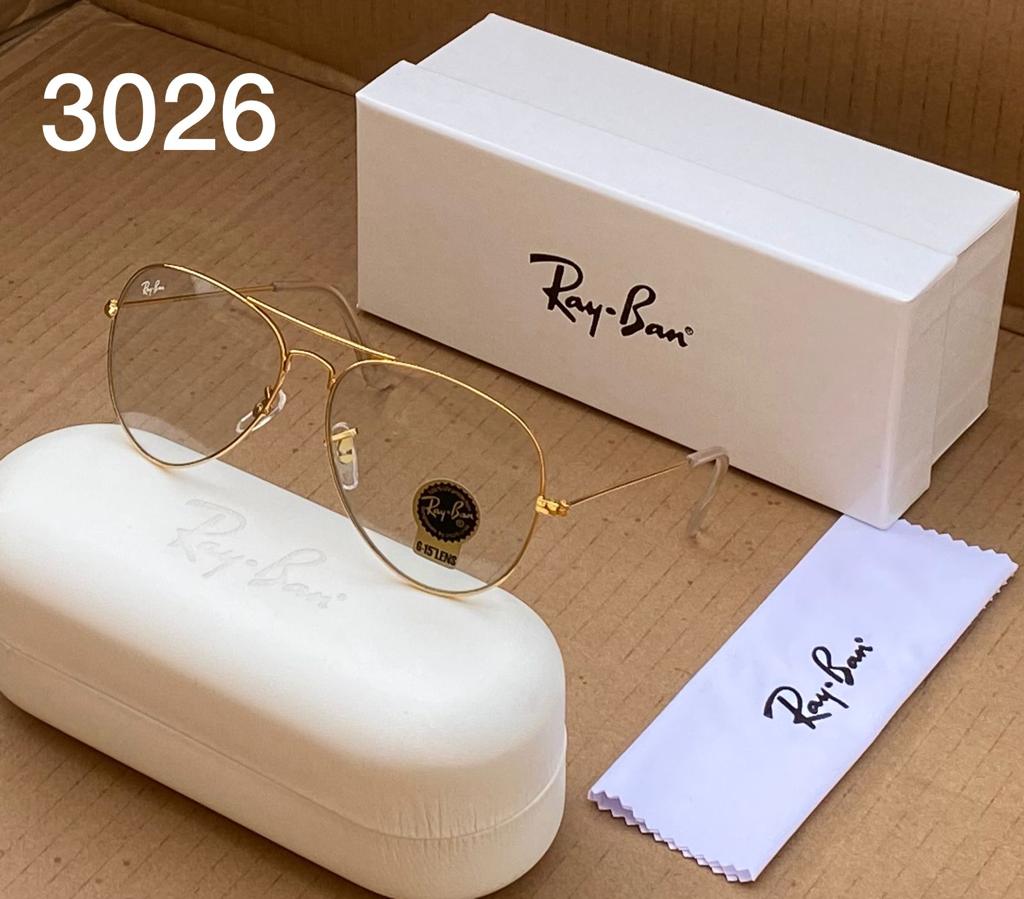 Rayban Aviator Heavy Quality Transparent Lens And Gold Frame Transparent Sunglass New stylish Men's And Women's Sunglass With Gold Strap RB-3028