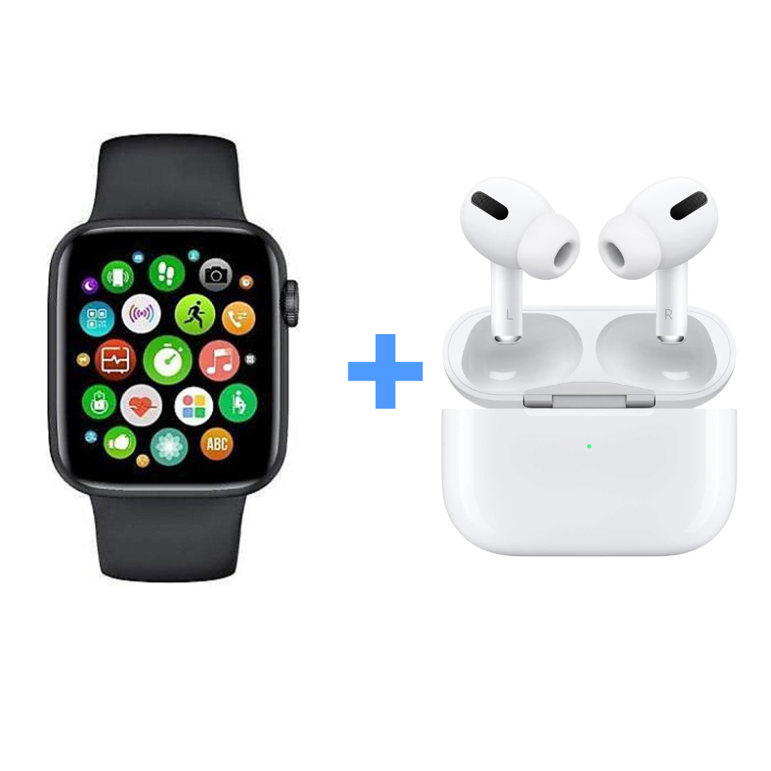 Apple Air Pods for Iphone or Android With White Color & Black Smart Watch, The Pinnacle of Innovation with Unmatched Features