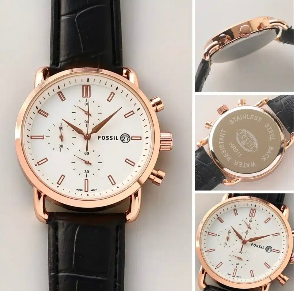 Fossil Analog Leather Strap Watch for Men's With White Dial FS-05011 Men's Watch Genuine for Gifts