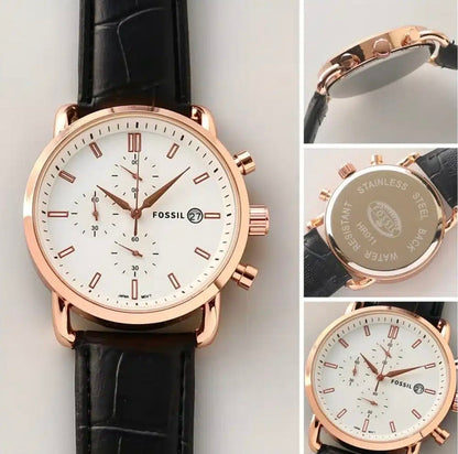 Fossil Analog Leather Strap Watch for Men's With White Dial FS-05011 Men's Watch Genuine for Gifts