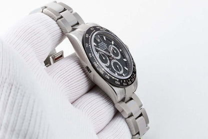 Cosmograph Daytona Black Dial Silver Strap PVD Watch Gift Top Quality RLX-126611-LN