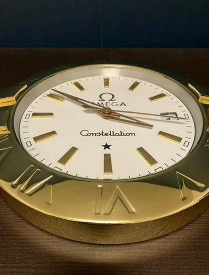 Omega Wall Clock Quartz Analog Gold Case With White Dial Clock OG-WC-900