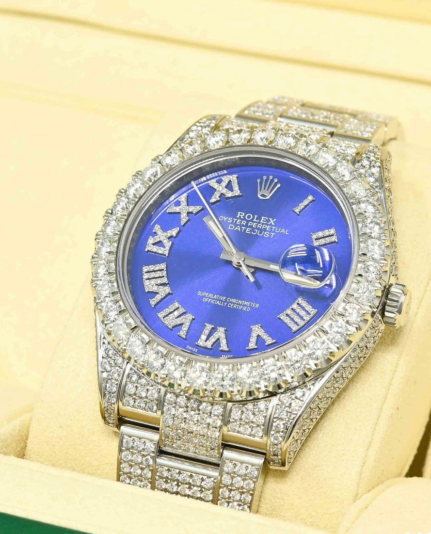 Rolex Analog Diamond Set Silver Watch/ Blue Dial Royal Stainless Steel RLX-8084