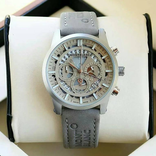 Mont Blanc Grey Chronograph Leather Men's Watch for Man M1122 Formal Casual