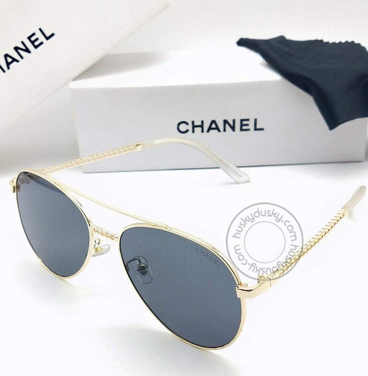 Chanel Branded Black Color Glass Women's Sunglass For Woman or Girl CHA-55 Gold And White Design Stick Gift Sunglass