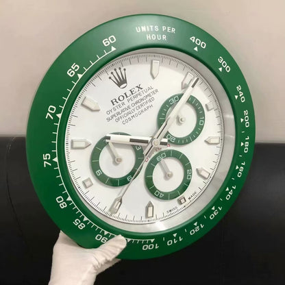 Rolex Wall Clock With White Dial & Green Metal Case, Cosmograph Design With Metal RLX-WC-569