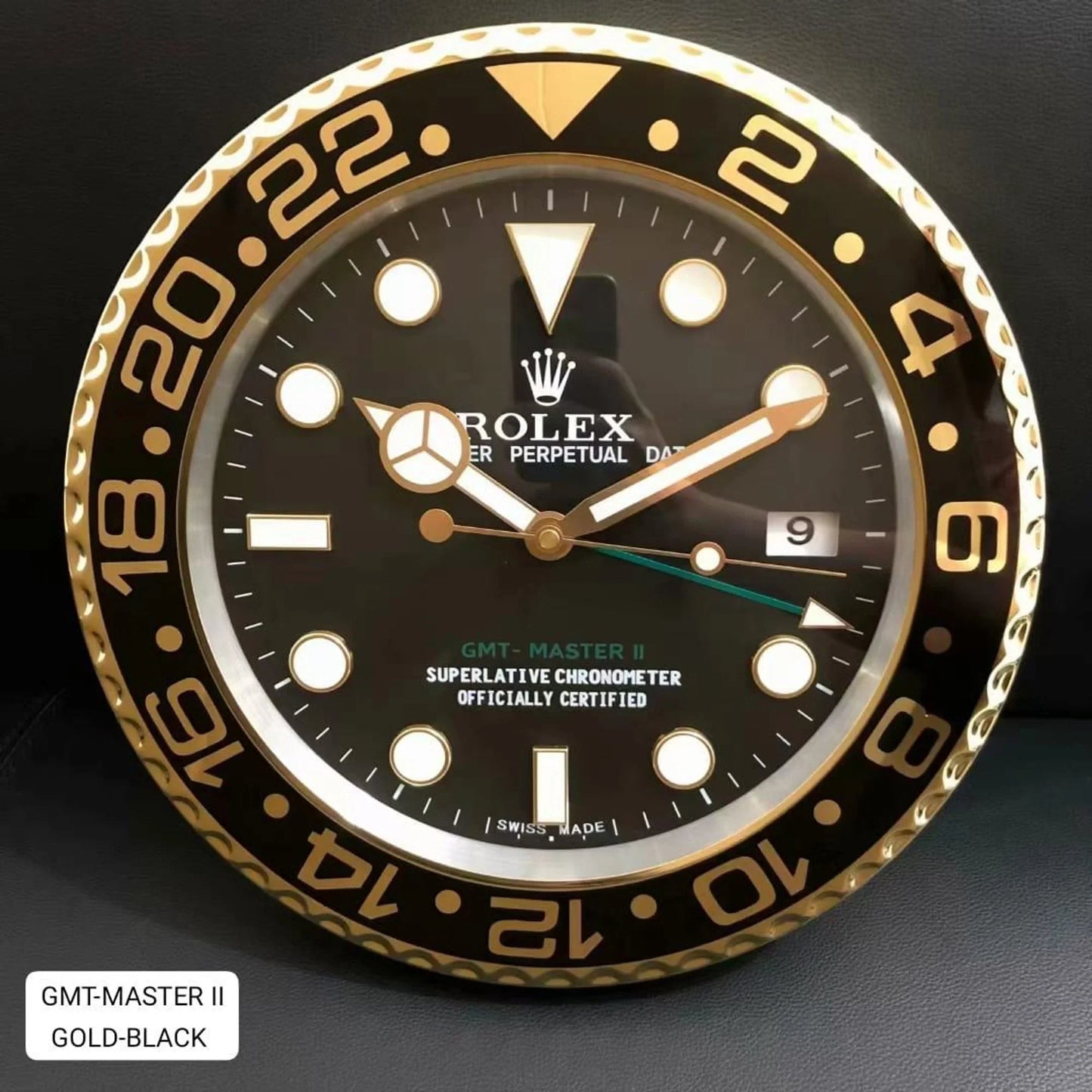 Rolex Wall Clock Quartz Analog Black Golden Submariner Stainless Steel Wall Clock RLX-WC-120