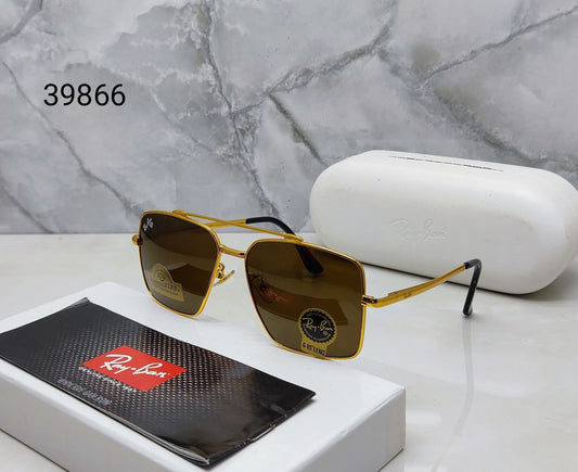 RayBan Retro Brown Glass And Golden Frame Sunglasses Unisex Sunglass For Men's Women and Girl's -RB-39868