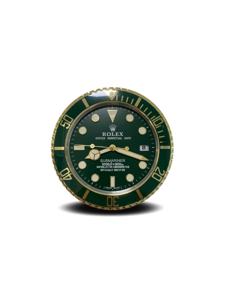 Rolex Wall Clock Green Dial/Gold Color Quartz Analog Dated Design Metal Art Luminous Function Bezel Metal RLX-WC-908