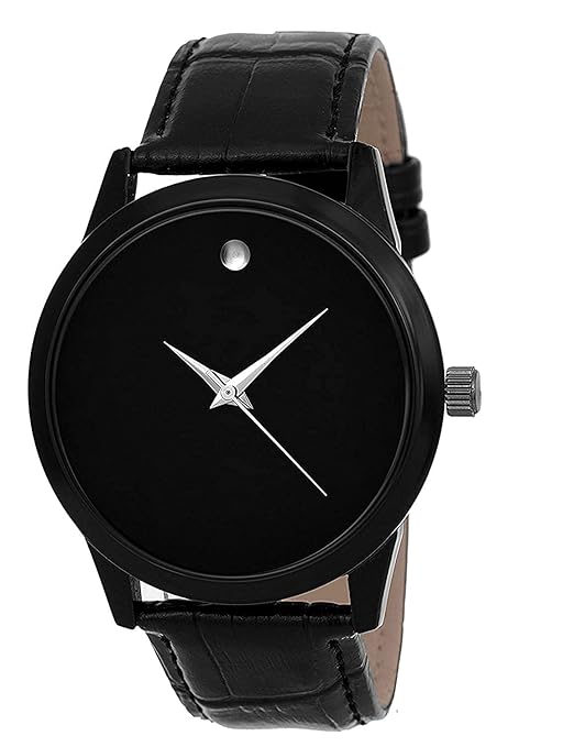 Magnificent Black Leather Strap Analogue Watch for Boys & Men's