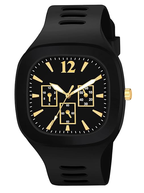 Analog Black - Gold Silicone Watch for Men & Boys