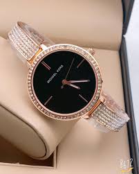 Imported Gold Womens Mk-2134 (Bangle) Watch For Girl Or Woman Black Dial Diamond - Diwali Festive Sale