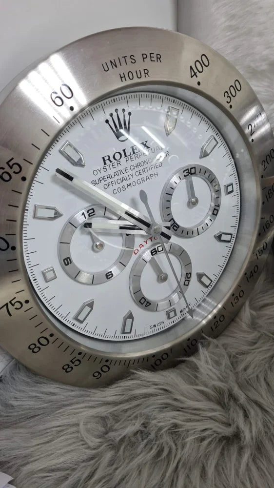 Rolex Wall Clock White Dial With Silver Metal Case Cosmograph Metal Art Wall Clock RLX-WC-570