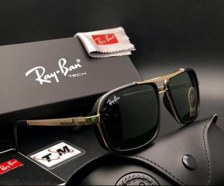 Rayban Retro Square Black Glass And RoseGold Frame Sunglasses Unisex Sunglass For Men's Women and Girl's -RB-761